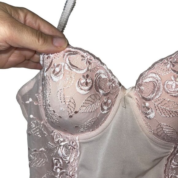 Donna Loren Gold Label Womens Bustier Top 34B Pink Corset Style Bra Embroidered - Picture 3 of 9